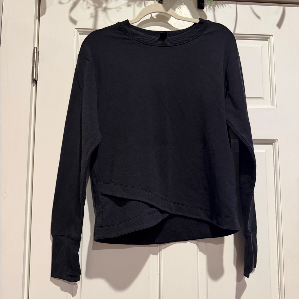 Athleta Black Sweatshirt with Thumb Holes and Crisscross Bottom